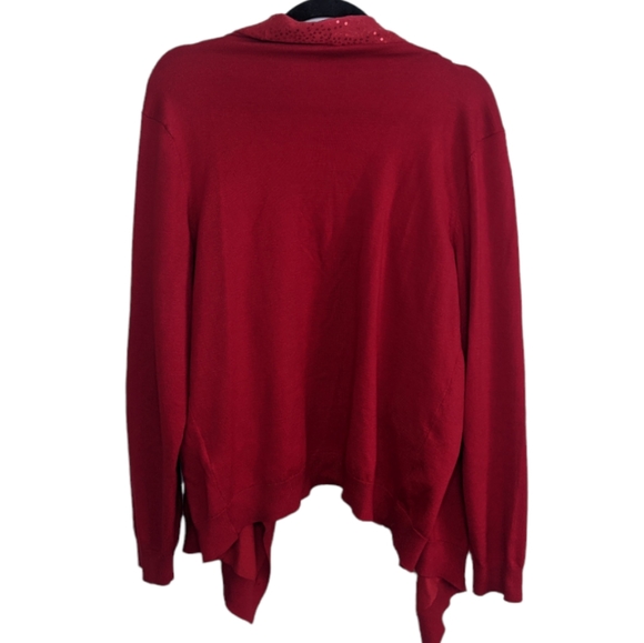 DKNY Red Waterfall Asymmetrical Cardigan with Sequins ❤️ - Picture 2 of 4